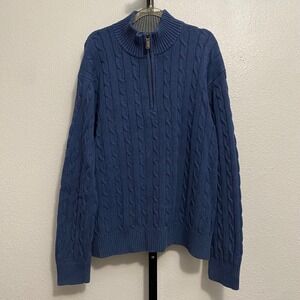 Mens Chunky Cableknit Quarter Zip Pullover Sweater XL Preppy Fisherman Old Money